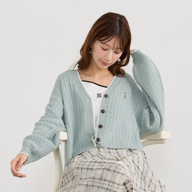 40グリーン | ラインケーブルカーディガン | NICOLE