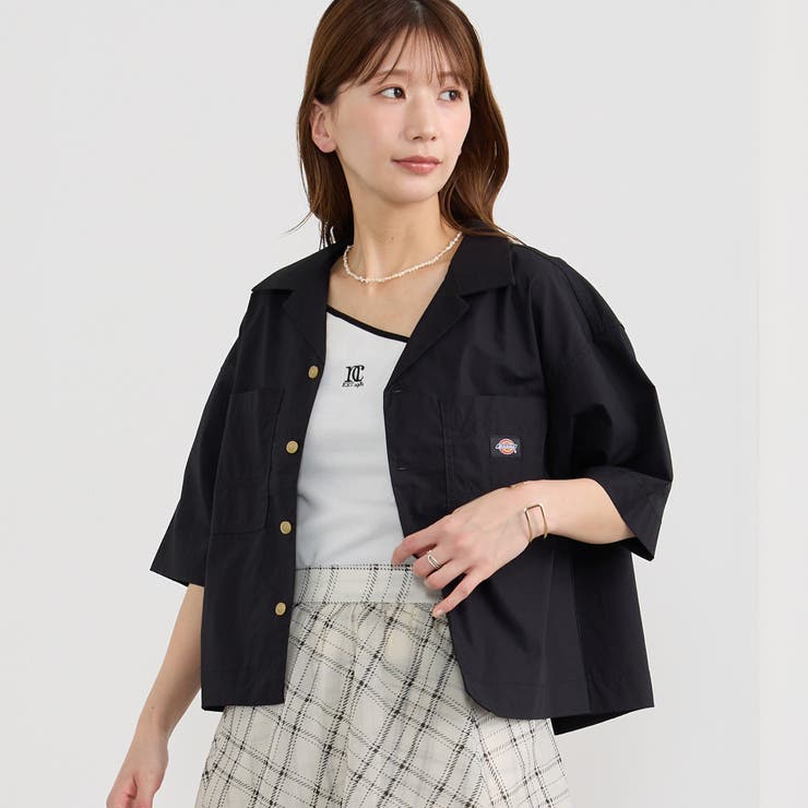 49ブラック | 【Dickies】オープンカラークロップドシャツ | NICOLE