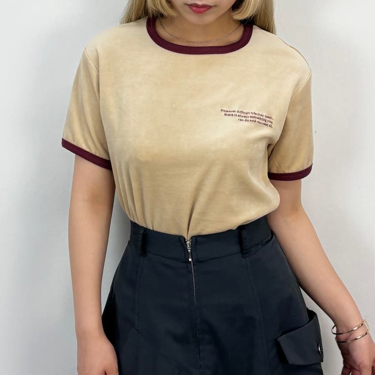 18ベージュ | ベロア刺繍Tシャツ | NICOLE