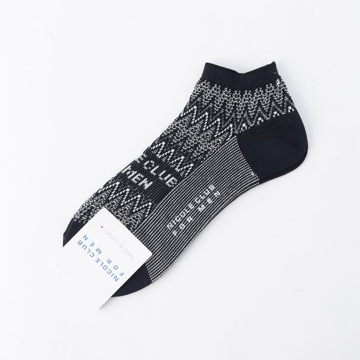 67ネイビー | シェブロン×ロゴジャカード ショートソックス | NICOLE