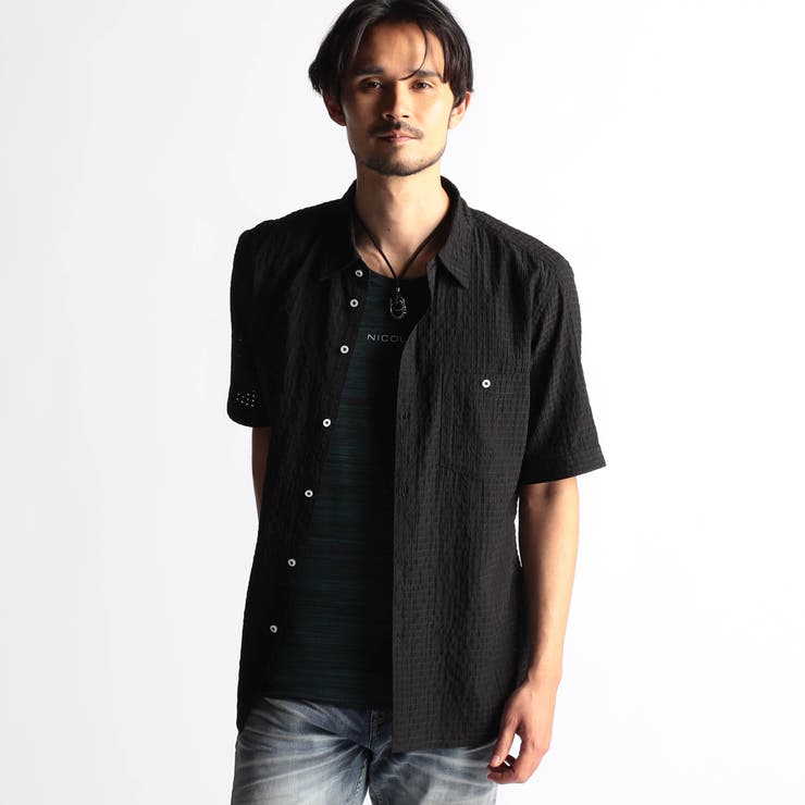 49ブラック | シアーチェック レギュラーカラーシャツ | NICOLE