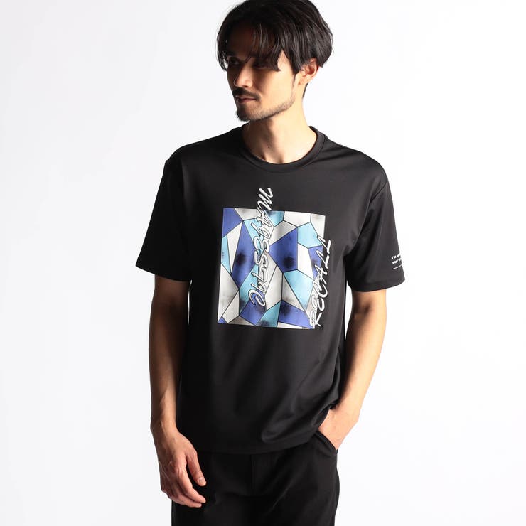 49ブラック | ステンドグラスプリント・ロゴ刺繍半袖Ｔシャツ | NICOLE