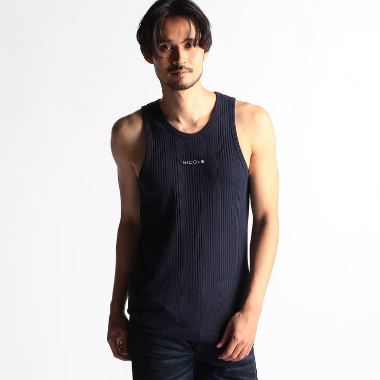 67ネイビー | ランダムテレコ・メランジ天竺タンクトップ | NICOLE