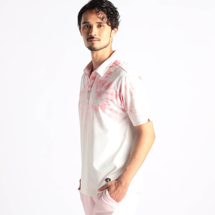 08ピンク | 【NICOLE SPORTS】ムラ柄スキッパーポロシャツ | NICOLE