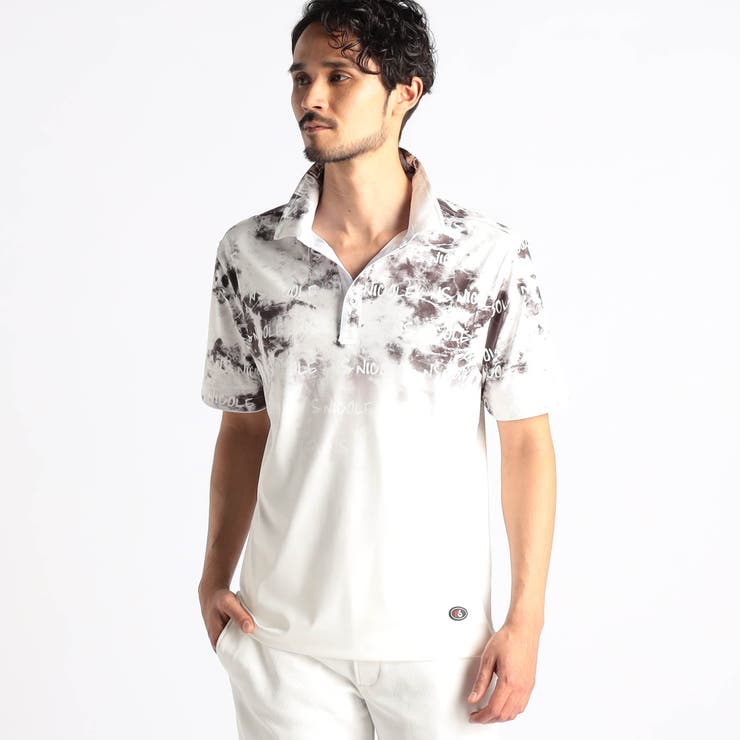 09ホワイト | 【NICOLE SPORTS】ムラ柄スキッパーポロシャツ | NICOLE