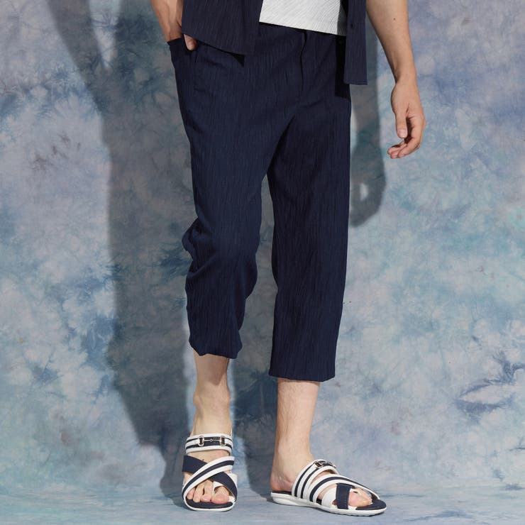 67ネイビー | エステルクレープイージークロップドパンツ | NICOLE