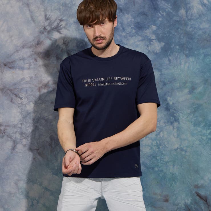 67ネイビー | メタルジェルプリント半袖Tシャツ | NICOLE