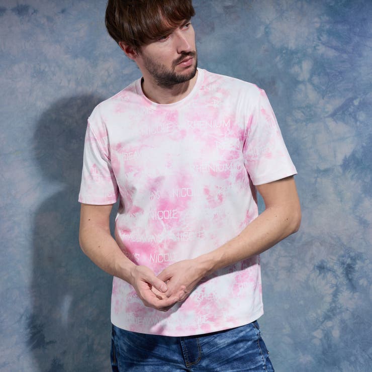 08ピンク | 【WEB限定】ムラ柄ロゴプリント半袖Ｔシャツ | NICOLE