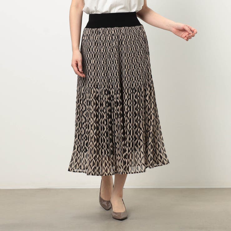 18ベージュ | 【WALDO】ジオメトリック柄ウエストリブプリーツスカート | NICOLE