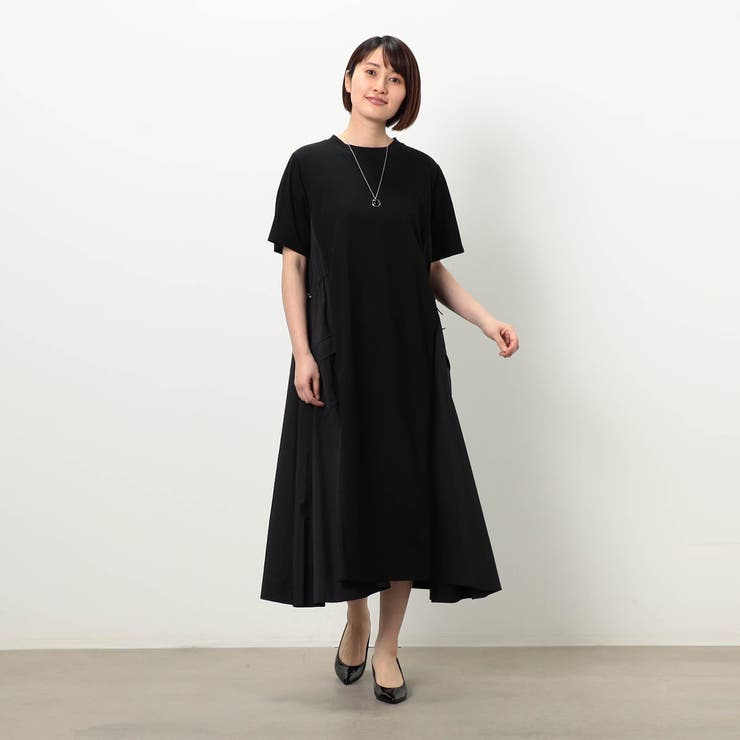 49ブラック | 【WALDO】サイドスピンドル異素材使いワンピース | NICOLE
