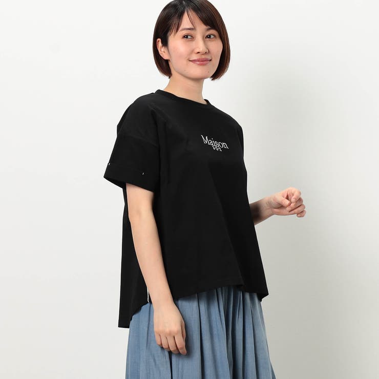 49ブラック | 刺繍ロゴサイドパイピング半袖Ｔシャツ | NICOLE