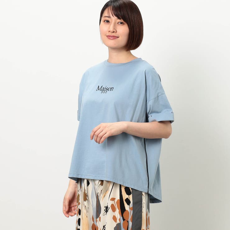60ブルー | 刺繍ロゴサイドパイピング半袖Ｔシャツ | NICOLE