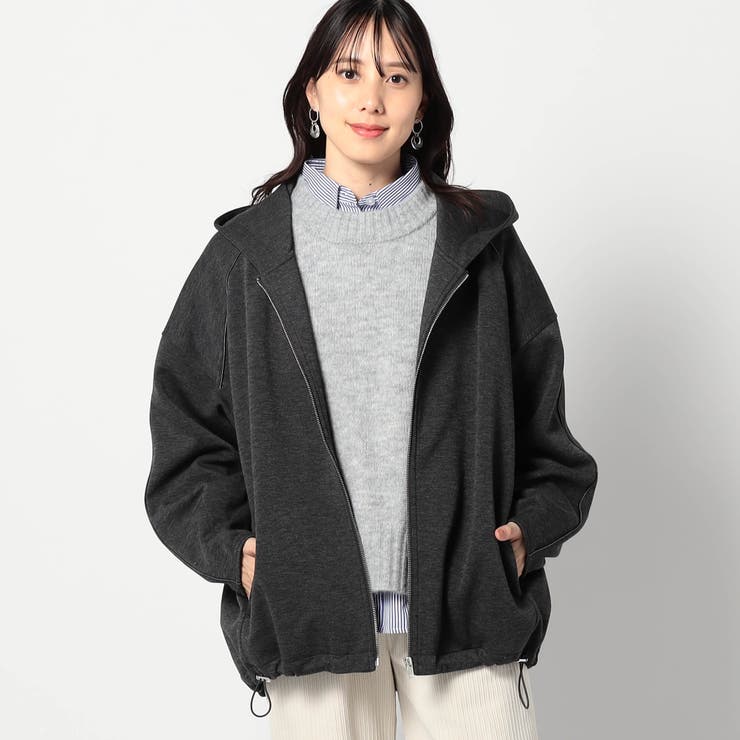 ダンボール素材 パイピングZIPフードブルゾン | NICOLE | 詳細画像1 