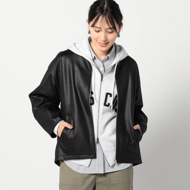 49ブラック | ダンボールニットノーカラージャケット | NICOLE