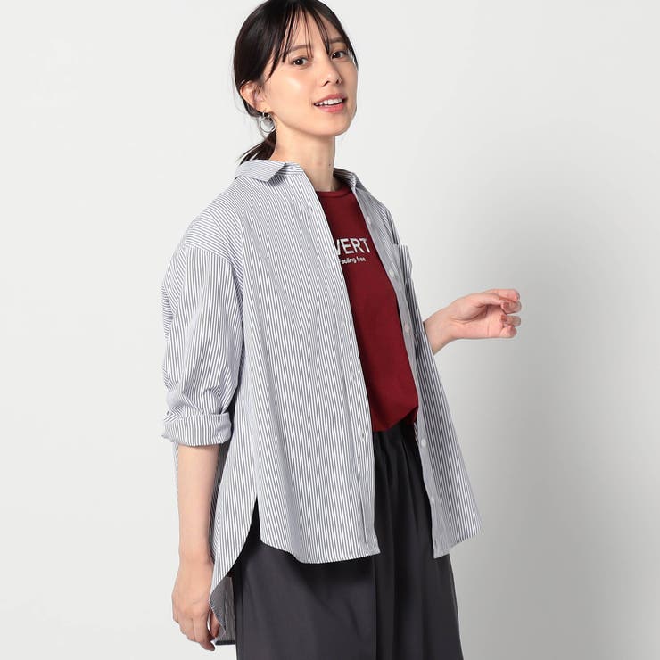 29グレー | 2WAY ストライプ柄ロゴ入り長袖シャツ | NICOLE