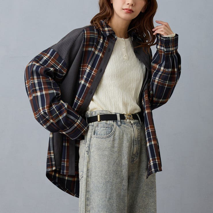 67ネイビー | クレイジーカッティングシャツ | NICOLE