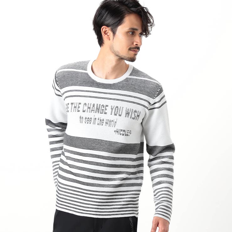 09ホワイト | 【NICOLE SPORTS】ロゴタックジャカードボーダーニット | NICOLE