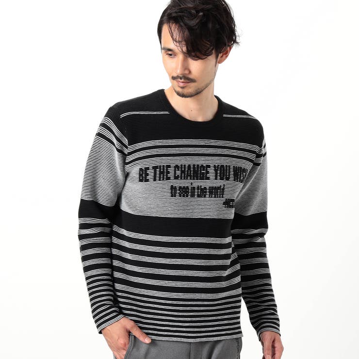 49ブラック | 【NICOLE SPORTS】ロゴタックジャカードボーダーニット | NICOLE