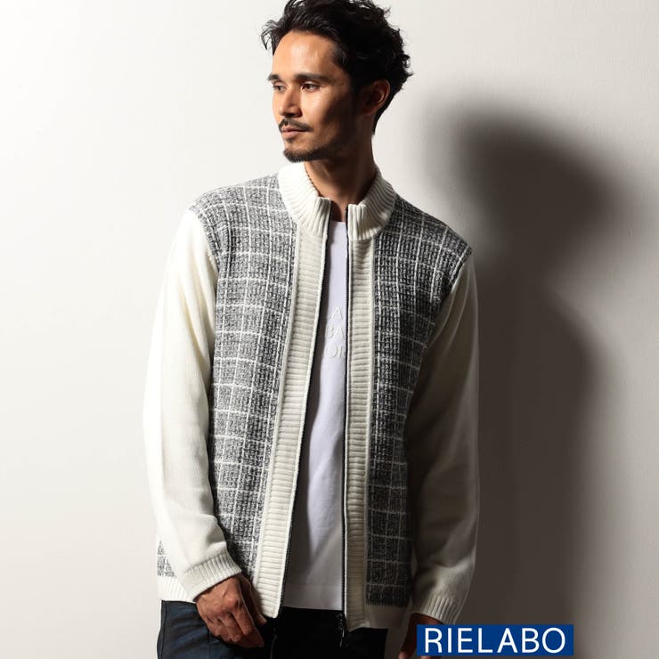 09ホワイト | 【RIELABO】ツイードチェック ドライバーズニット | NICOLE