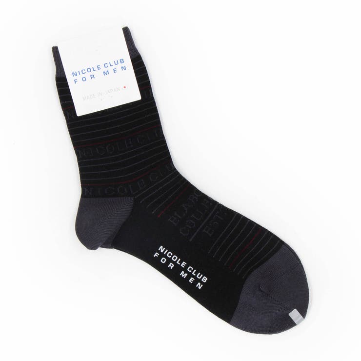 49ブラック | ボーダー×ロゴデザイン クルーソックス | NICOLE