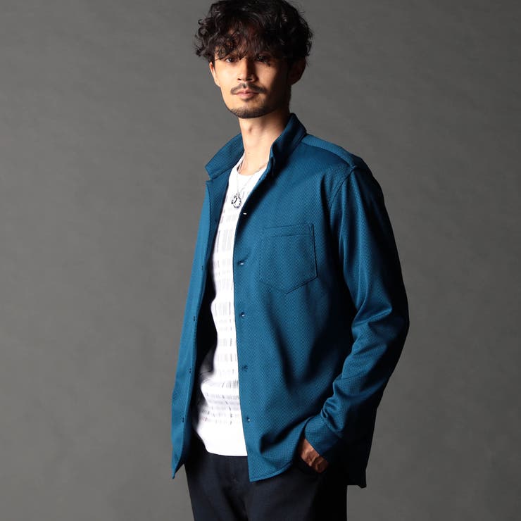 60ブルー | ジオメトリックスタンドボタンダウンシャツ | NICOLE