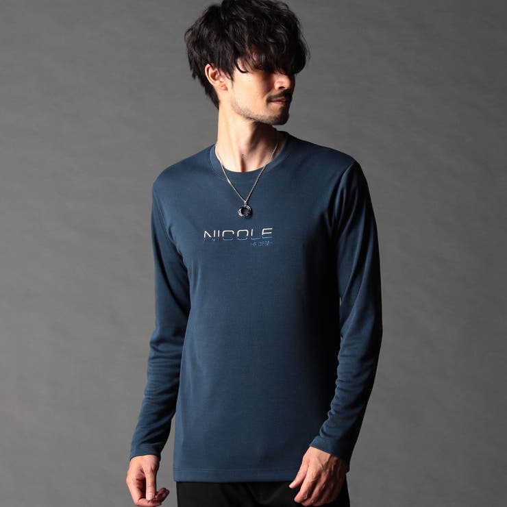 60ブルー | ロゴ刺繍長袖Tシャツ | NICOLE