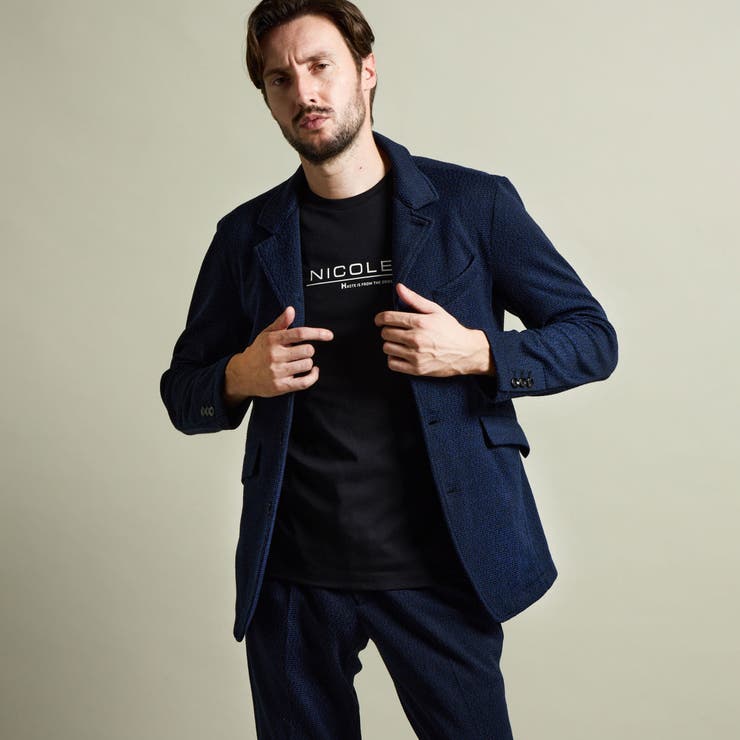 67ネイビー | ラッセルジャカードボンディングジャケット | NICOLE