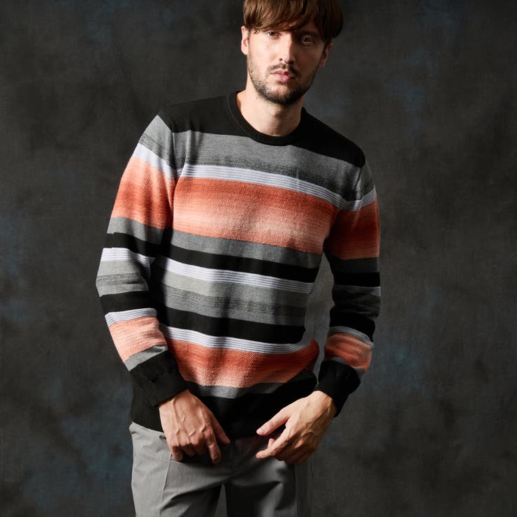 49ブラック | カスリボーダークルーネックニット | NICOLE