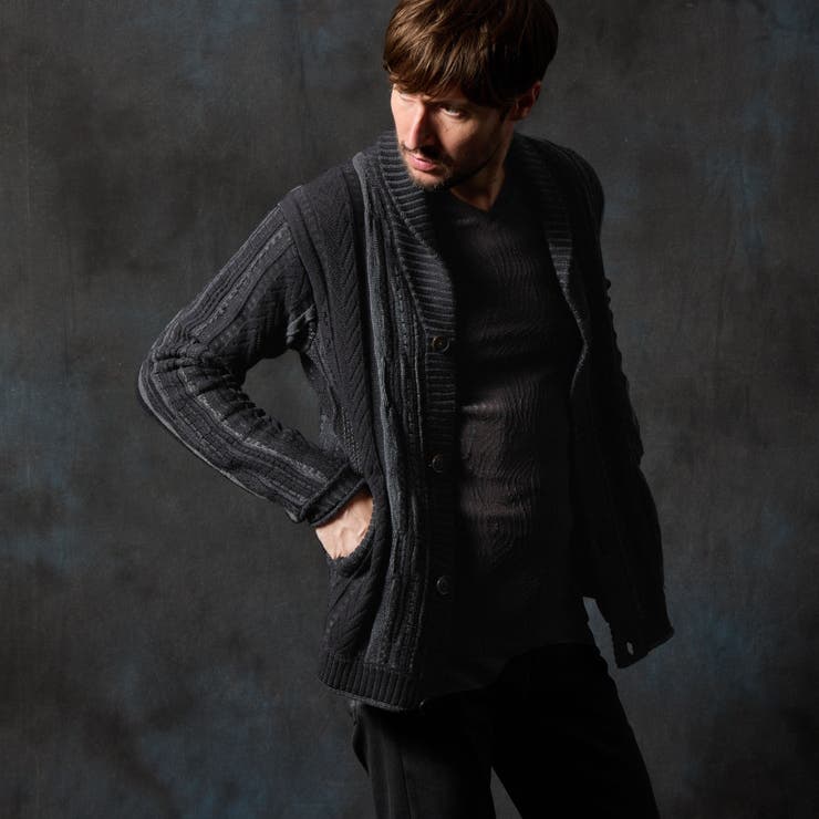 49ブラック | ランダムストライプ３Dニットカーディガン | NICOLE