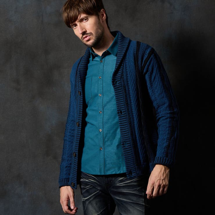 60ブルー | ランダムストライプ３Dニットカーディガン | NICOLE