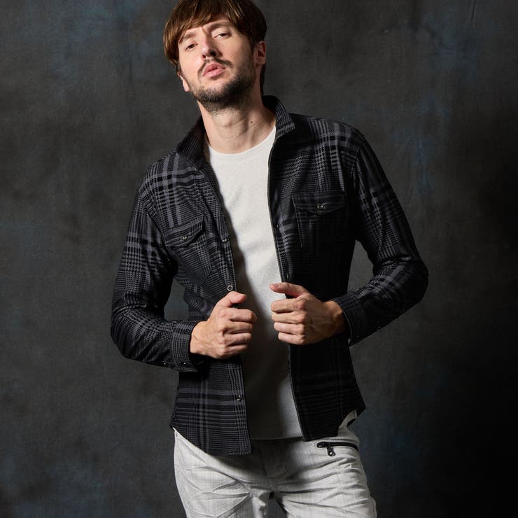 フロッキープリントスタンドカラーシャツ | NICOLE | 詳細画像1 