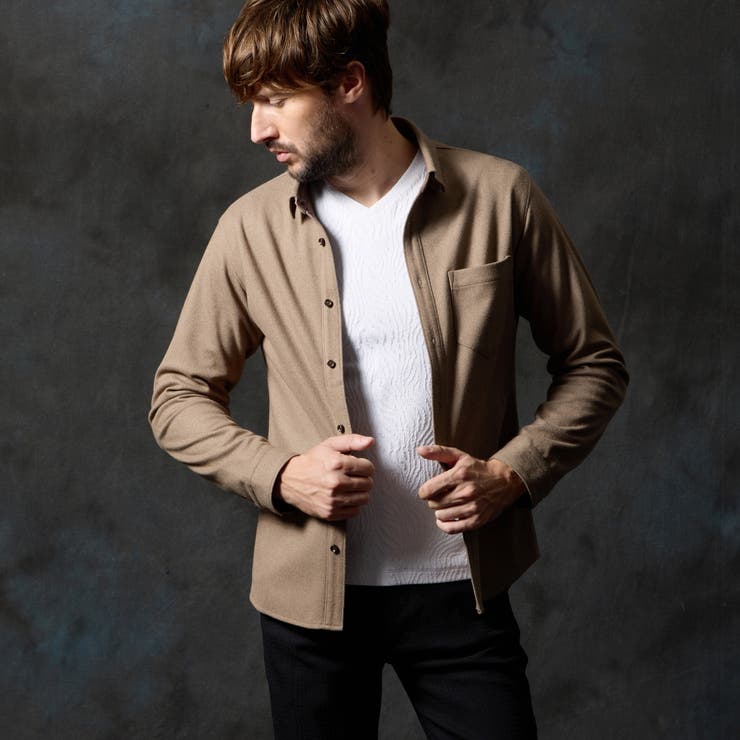 13ブラウン | ウールライクショートレギュラーカラーシャツ | NICOLE