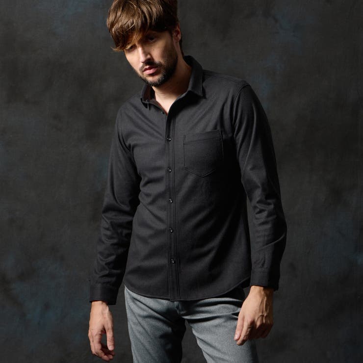 49ブラック | ウールライクショートレギュラーカラーシャツ | NICOLE