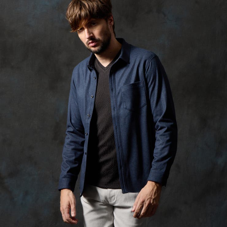 67ネイビー | ウールライクショートレギュラーカラーシャツ | NICOLE