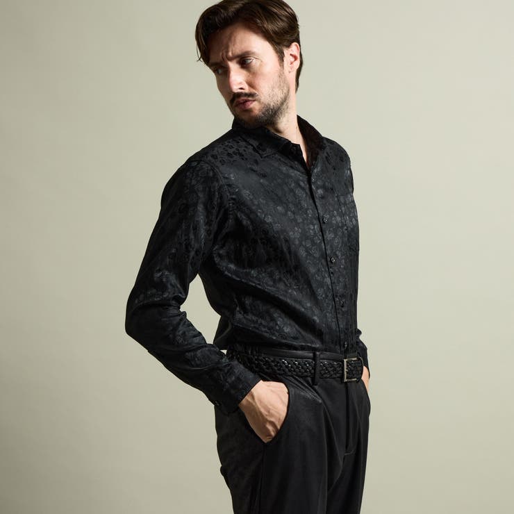 49ブラック | ストレッチサテンジャカードシャツ | NICOLE