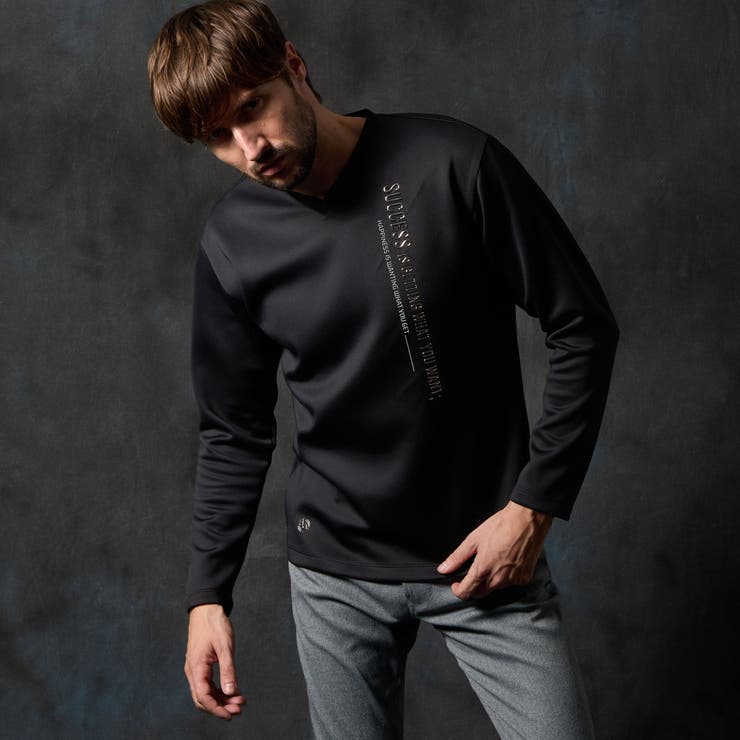 49ブラック | ジェルプリントVネック長袖プルオーバー | NICOLE