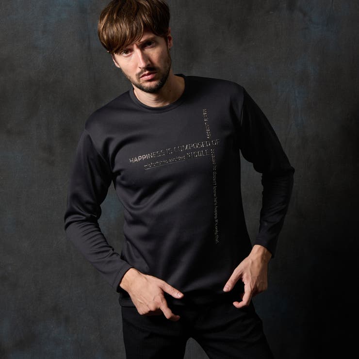 49ブラック | 【WEB限定】メタルジェルプリントクルーネックプルオーバー | NICOLE