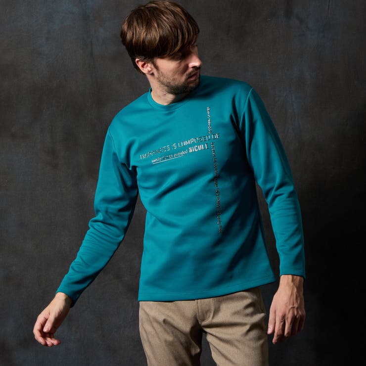 55アクアマリン | 【WEB限定】メタルジェルプリントクルーネックプルオーバー | NICOLE