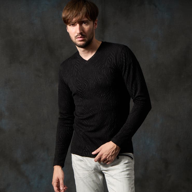 ゼブラ風ブリスタ-ジャカードＶネックプルオーバー | NICOLE | 詳細画像1 