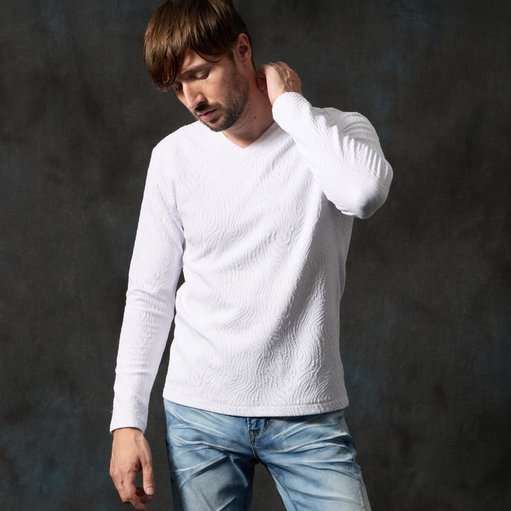 09ホワイト | ゼブラ風ブリスタ-ジャカードＶネックプルオーバー | NICOLE