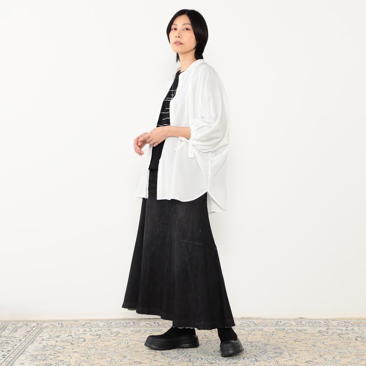 袖ドロスト使い５分袖バンドカラーシャツ | NICOLE | 詳細画像2 