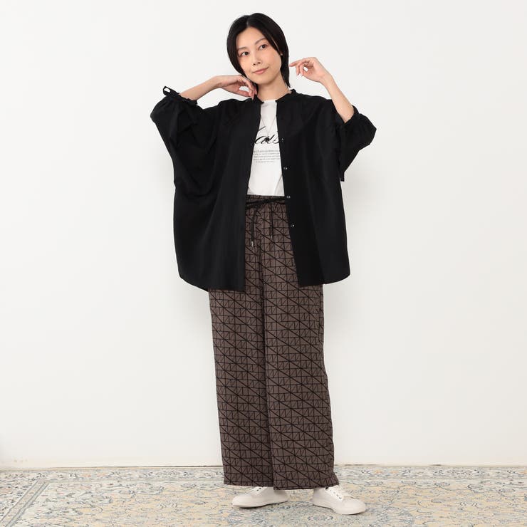 袖ドロスト使い５分袖バンドカラーシャツ | NICOLE | 詳細画像3 