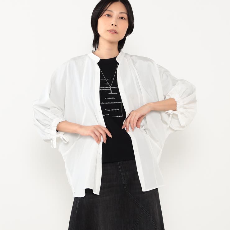 28オフホワイト | 袖ドロスト使い５分袖バンドカラーシャツ | NICOLE