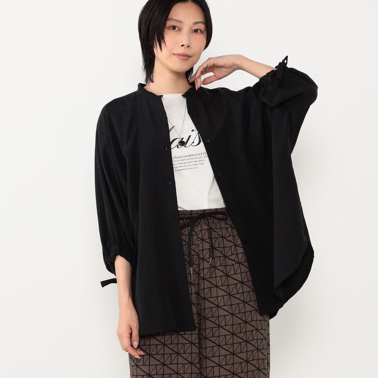 49ブラック | 袖ドロスト使い５分袖バンドカラーシャツ | NICOLE