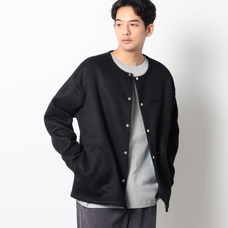 49ブラック | DISCUS(ディスカス）別注インレイ裏シャギーボンディングノーカラーブルゾン | NICOLE