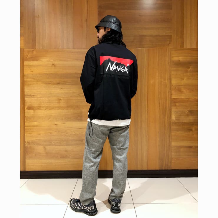 NANGA(ナンガ)別注バックプリントドローコードロングスリーブTシャツ