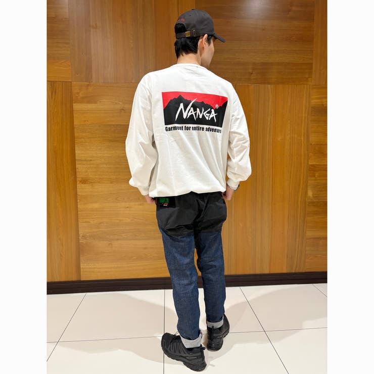 NANGA(ナンガ)別注バックプリントドローコードロングスリーブTシャツ