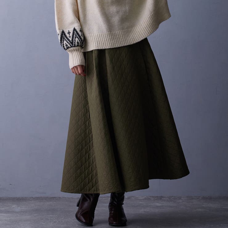 46カーキ | キルティングフレアスカート | NICOLE