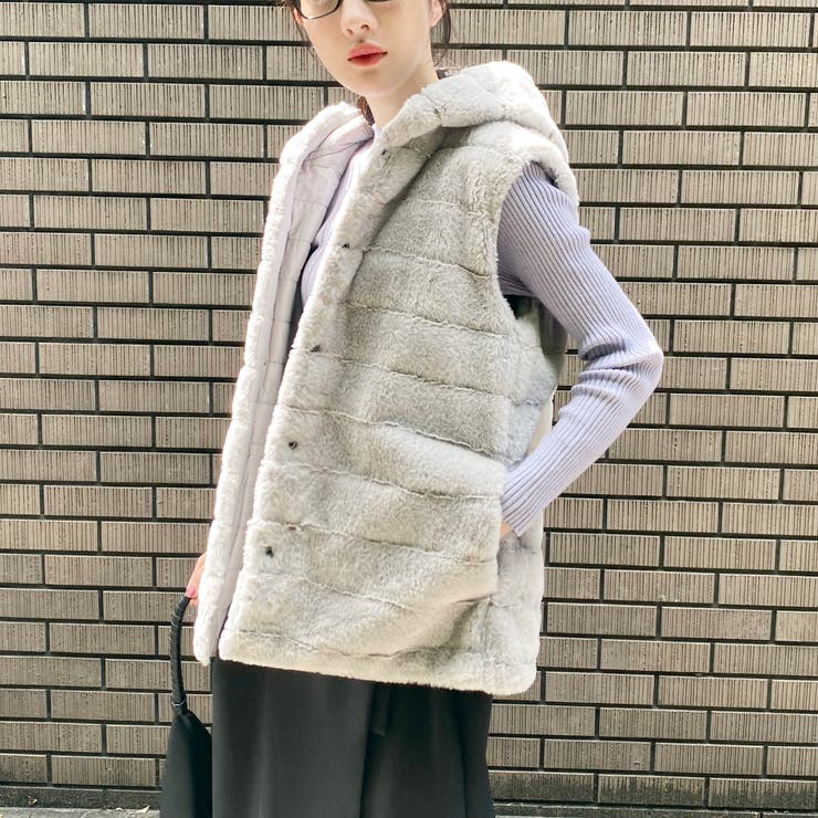 19ライトグレー | リバーシブルファーベスト | NICOLE