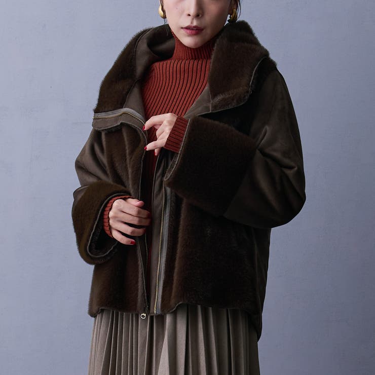 13ブラウン | リバーシブルフェイクムートンブルゾン | NICOLE